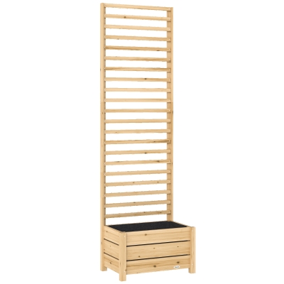 Outsunny Verhoogde plantenbak met spalier hout plantenbak met spalier afvoergat vliesvoering 60 x 39 x 200 cm natuurhout