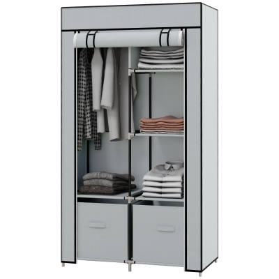HOMCOM Kledingkast Stoffen Kast 1 Kledingstang, 2 Laden, 83 x 42,5 x 162,5 cm, Grijs