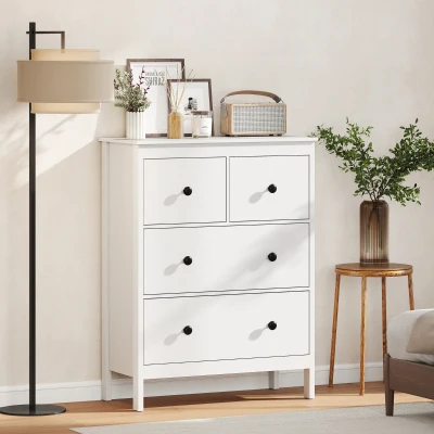 HOMCOM Dressoir met 4 Lades, voor Kleding & Beddengoed, Woonkamer, Slaapkamer, Gang, Spaanplaat, Wit