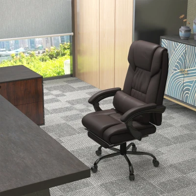 Vinsetto PU Leather Office Chair with 6-Point Vibration Massage, Reclining Chair Office with Footrest, Adjustable Height, Computer Chair, Brown