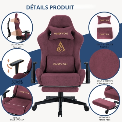 Chaise gaming avec repose-pieds, rouge