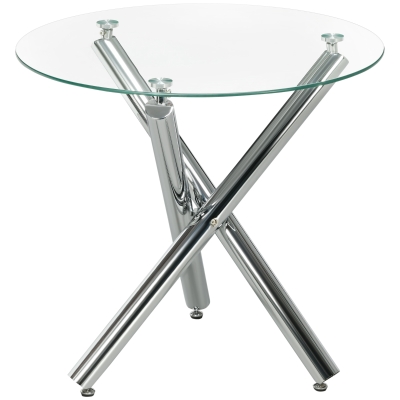HOMCOM Esstisch, runde Hartglasplatte, randloses Design, für 2-4 Personen, Stahlbeine, 80 x 80 x 74 cm