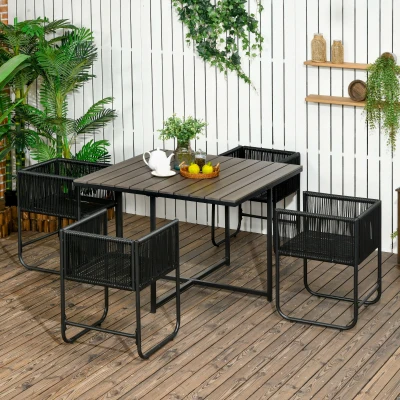 Outsunny 5-delige tuinset, polyrattan, inclusief zitkussens, weerbestendig, zwart/grijs