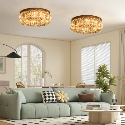 HOMCOM Crystal Flush Chandeliers Set of 2 Silver Tone