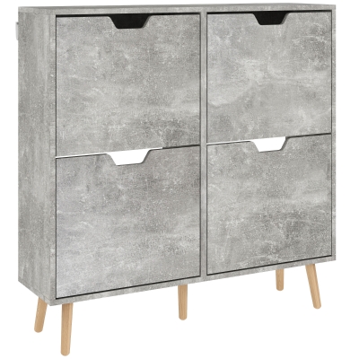 HOMCOM Mobile Scarpiera a 4 Cassetti Ribaltabili in Legno Grigio