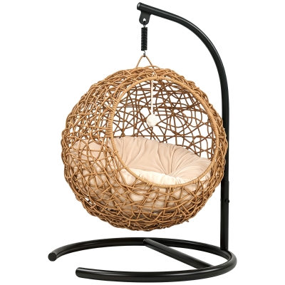 PawHut Rattan kattenmand met wasbaar kussen en speelbal, voor katten tot 10 kg, 45 x 41 x 75 cm, lichtbruin