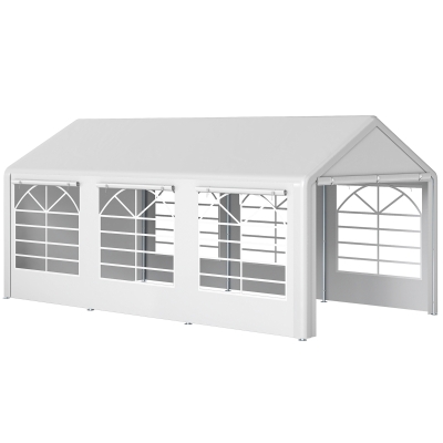 Outsunny Tonnelle Jardin 3x6m Barnum Blanc 4 Parois 6 Fenêtres