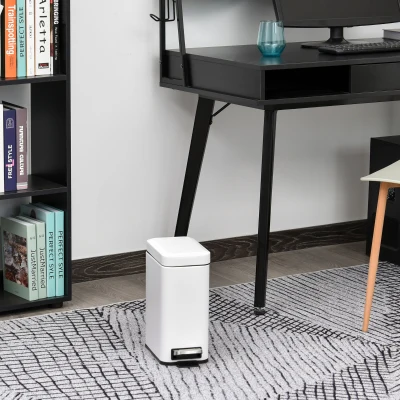 HOMCOM Poubelle à pédale de salle de bain 5 L métal blanc