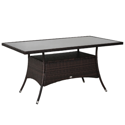 Outsunny Polyrotan tuintafel glazen tafel eettafel tuinmeubelen tafel metaal 150 x 85 x 74 cm
