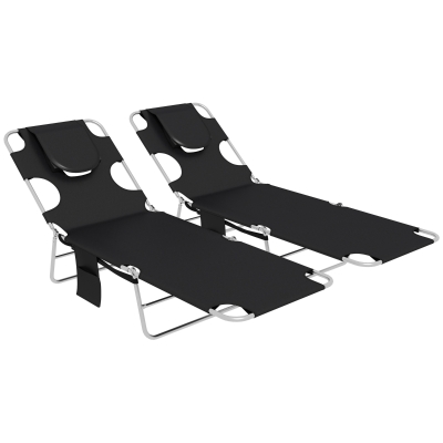 Outsunny Foldable Sun Lounger Set of 2 Black 5-Position