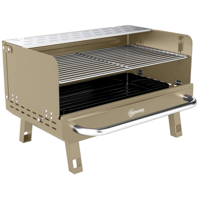 Outsunny Portable Charcoal BBQ Grill with Shelf, Khaki