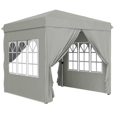 Outsunny 2,5 x 2,5 m Pop-up-paviljoen met zijwanden en draagtas, UPF50+ in hoogte verstelbare tuintent, Lichtgrijs