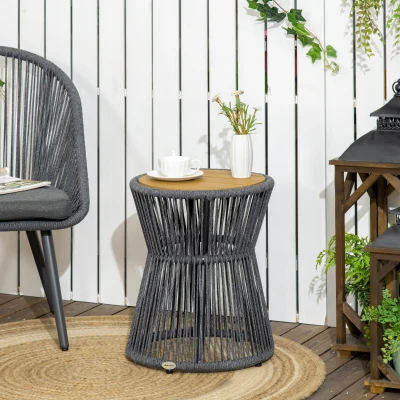Outsunny tuintafel in boho-stijl, weerbestendig, PE-rotan, 39 cm x 39 cm x 49 cm, zwart+ naturel