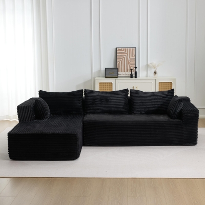 Canapé d'angle modulaire en L avec chaise longue, noir