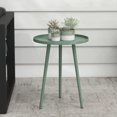 Outsunny Bijzettafel, Salontafel, Tuintafel, Terrastafel voor Tuin, Balkon, Staal, 40 x 40 x 50 cm, Groen