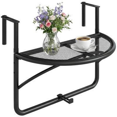 Outsunny Tavolino da ringhiera 60cm x 47cm x 50cm Nero