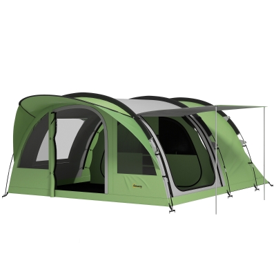 Outsunny 4-Person Camping Tunnel Tent Waterproof 2-Room Green Grey