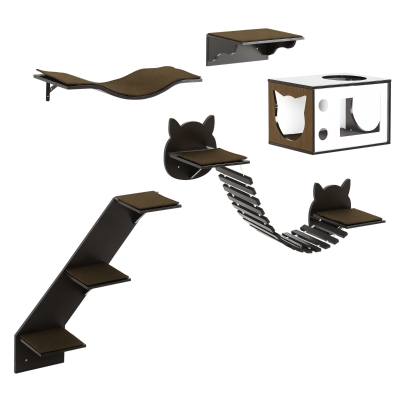 PawHut 5-Piece Wall-Mounted Cat Shelves Indoor Tree - Brown