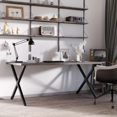 HOMCOM set van 2 stalen tafelpoten 72 cm tafelframe in X-vorm zwart