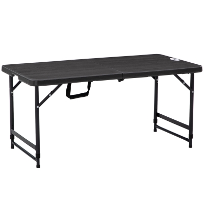 Outsunny buitentafel, tuintafel, voor 4 personen, opvouwbaar, in hoogte verstelbaar, houtlook, grijs+zwart, 118 x 60 x 74 cm