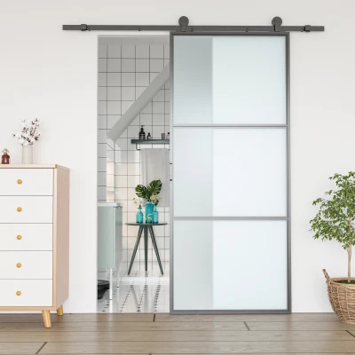HOMCOM Schuifdeur Kit, Koolstofstaal, Montageset Zonder Deur, Ruimtebesparend, Zwart