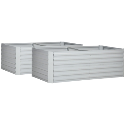 Outsunny Raised Garden Beds Set of 2 Galvanised Steel 180x90cm Light Grey