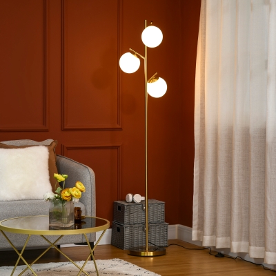 HOMCOM 3-Light Tree Floor Lamp Steel Gold Tone