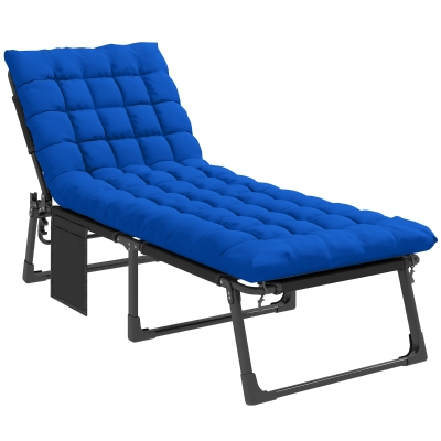 Outsunny Folding Sun Lounger 5-Position Camping Bed Blue