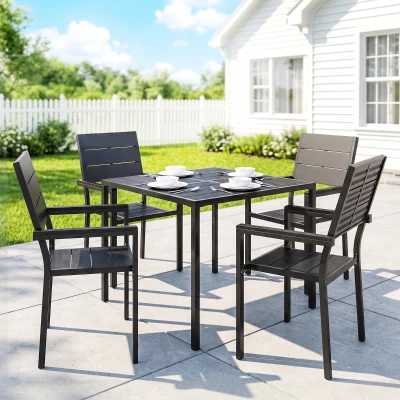 Outsunny 5-Piece Garden Dining Set Table & Chairs with Armrests Black