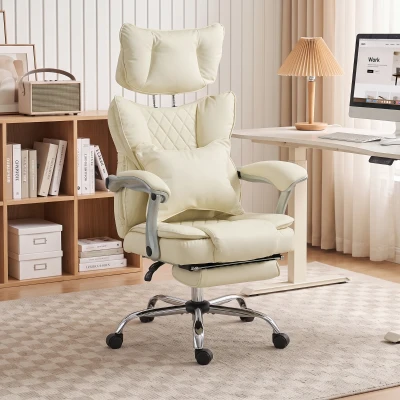 HOMCOM Executive Office Chair Reclining Wide Seat 180kg Beige