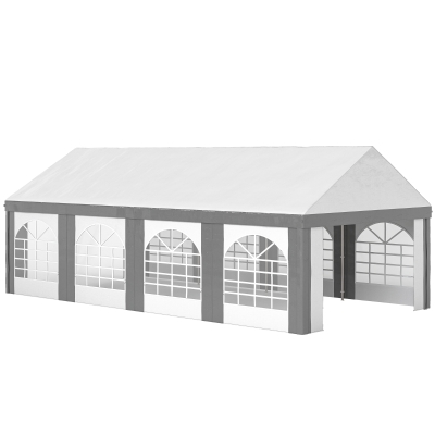 Outsunny Tenda para Festa 4x8 m Tenda de Jardim com Paredes Removíveis Portas e Janelas Anti-UV para Casamento e Eventos Cinzento