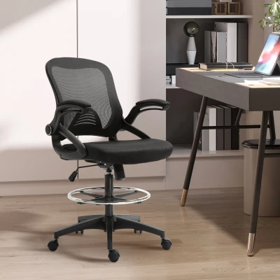 Vinsetto Mesh tekenstoel Ergonomische bureaustoel met zwenkwielen Zwart