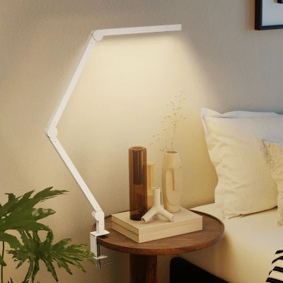 HOMCOM LED Desk Lamp Swing Arm Clamp Adjustable White