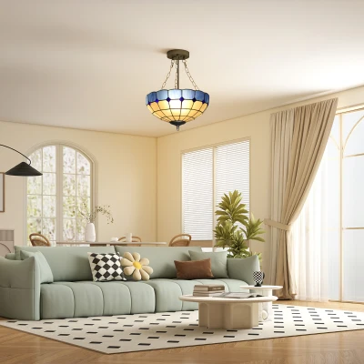 HOMCOM Tiffany Ceiling Light Vintage Chandelier 2 E27 Sockets