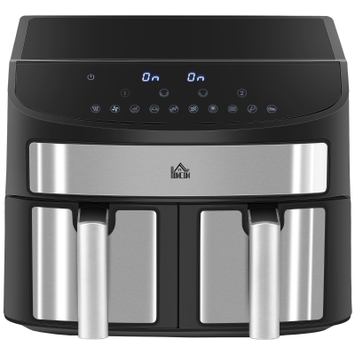 HOMCOM Friteuse à air sans huile, Air Fryer, double compartiment 8 L, 2400 W - 10 programmes, température réglable, minuterie