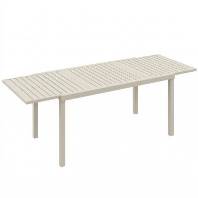 Outsunny Mesa de Jardín Extensible 150/225x85x75 cm Mesa de Comedor de Aluminio con Tablero de Listones para 6-8 Personas Blanco