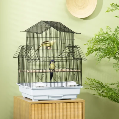 PawHut Gaiola para Pássaros de Aço com Bandeja Removível e 2 Comedouros, Periquitos e Pintassilgos 50,5x41x63 cm Branco