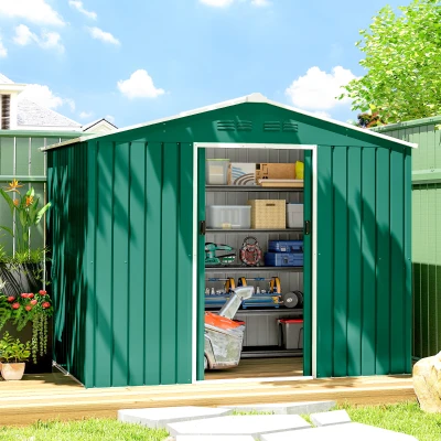 Outsunny Cobertizo de Jardín Exterior 3,6 m² 236x171x191 cm con Puertas Correderas y Ranuras de Ventilación Verde