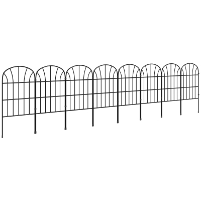Outsunny Tuinhek, 8 Elementen, vormbare Metaalomheining, Roomdivider, 264x61 cm, Zwart