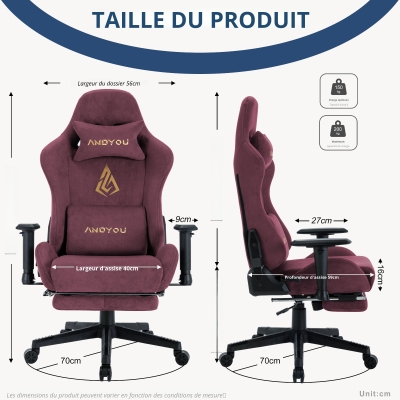 Chaise gaming avec repose-pieds, rouge