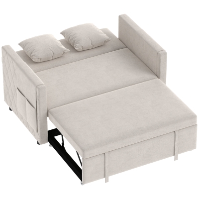 HOMCOM 3-in-1 2‑Sitzer Schlafsofa, Clic‑Clac Schlafsofa aus hollandischem Samt, verstellbare Rückenlehne, 2 Kissen, Beige
