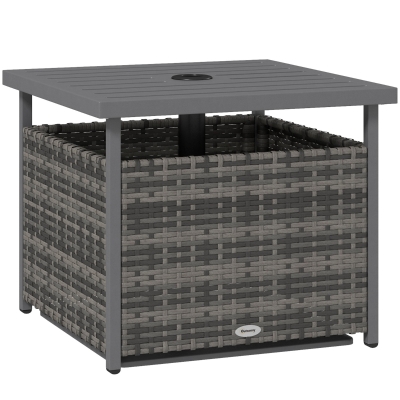 Outsunny Rattan Coffee Table w/ Umbrella Hole Outdoor Garden