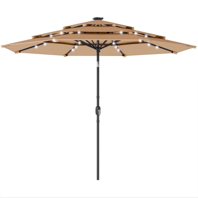 Outsunny 3-Tier Garden Parasol with LED, Khaki