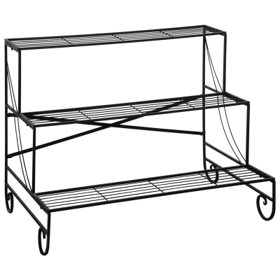 Outsunny metalen bloemenrek 3-laags plantenplank bloementrappen bloemenstandaard voor binnen en buiten tuinbalkon zwart 95 x 63 x 72 cm