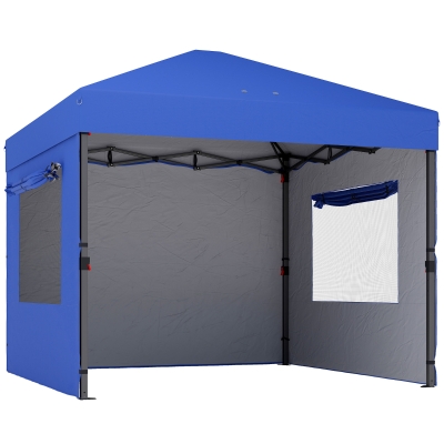 Outsunny Tenda Dobrável 3x3 m Pop-up com 3 Paredes Laterais 2 Janelas em Malha UPF50+ Altura Ajustável 3 Níveis Azul