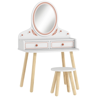 AIYAPLAY Kinder Schminktisch Set Frisiertisch mit Hocker Spiegel Schubladen Kleiderstangen für 3-8 Jahre 56 x 38 x 87,8 cm Weiß