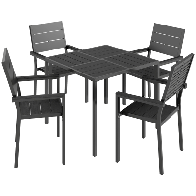 Outsunny 5-Piece Garden Dining Set Table & Chairs with Armrests Black