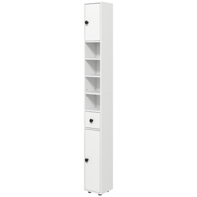 kleankin Badkamerkast, 4 planken, lade, spaanplaat, slank ontwerp, Wit