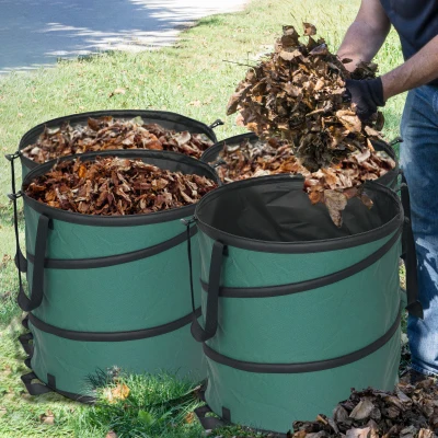 Outsunny Tuinafvalzak 4x86L Waterdicht met Draagschlaufen & Handvatten, Stabiel Robuust Groen