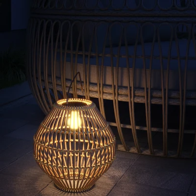 Outsunny Tuinlamp op Zonne-energie, PE-Rattan, Boho-Design, 31 cm x 31 cm x 32 cm, Geel